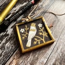 Hanging decoration, tiny folk bird painting, stocking filler, quirky gift 