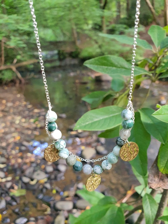 Natural tree agate gemstone sterling silver 18 inch necklace