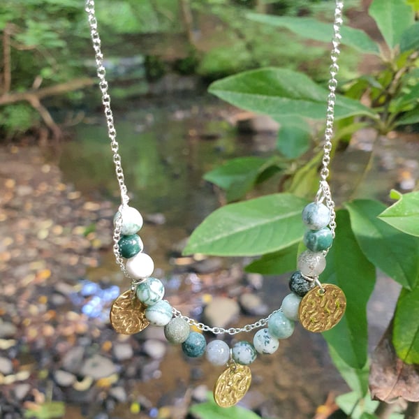 Natural tree agate gemstone sterling silver 18 inch necklace