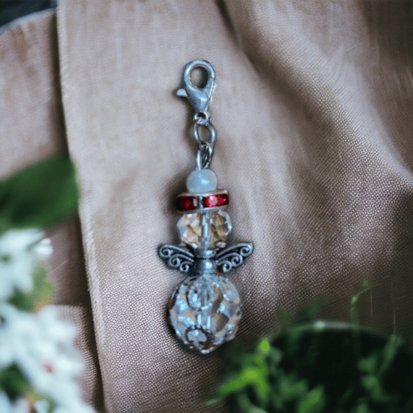 Handmade guardian angel charm bag zipper charm well being support guardian angel