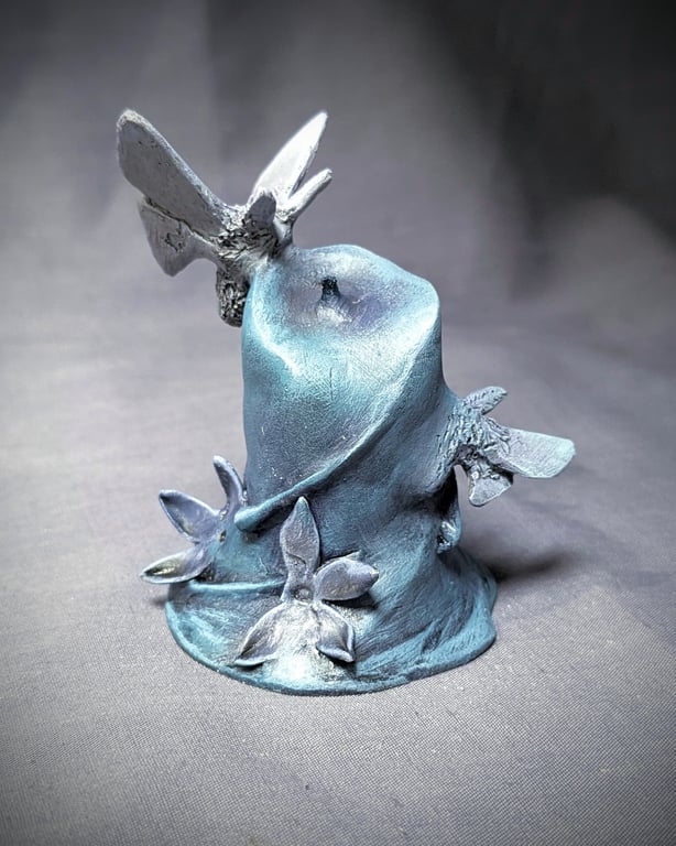 Unlit iii - small, haunting, ethereal moth, flower and candle sculpture