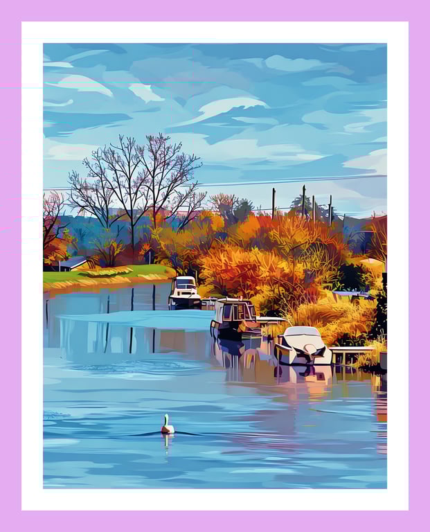 Swan & Boats Norfolk Fen Greeting Card A5 Size 