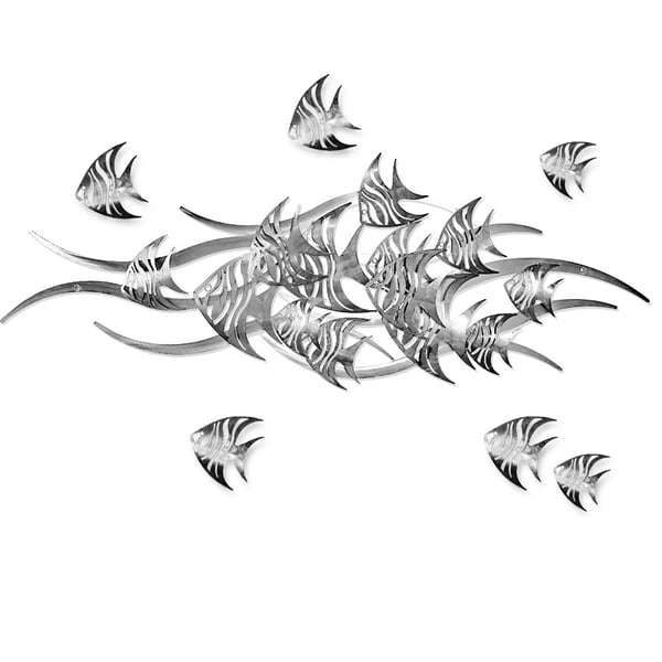 Elegant Ocean Wave Fish Metal Wall Art – Handmade Stainless Steel Coastal Sculpt