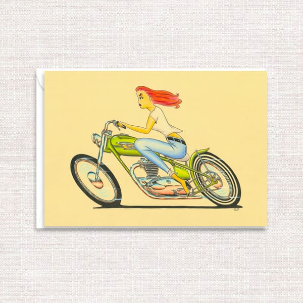 Biker Girl Greetings Card - Hand Illustrated All Occasions Card