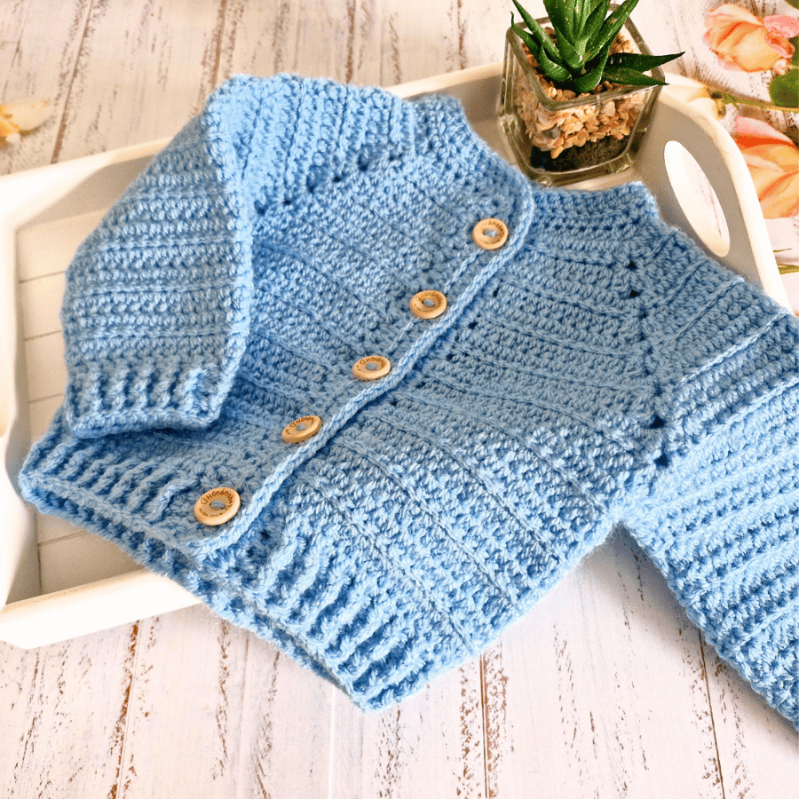 Handmade Baby Cardigan – Crochet in Sizes Newborn to 24 Months 