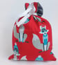 Christmas Gift Bag - Festive Foxes reusable fabric mini sack - Image 2