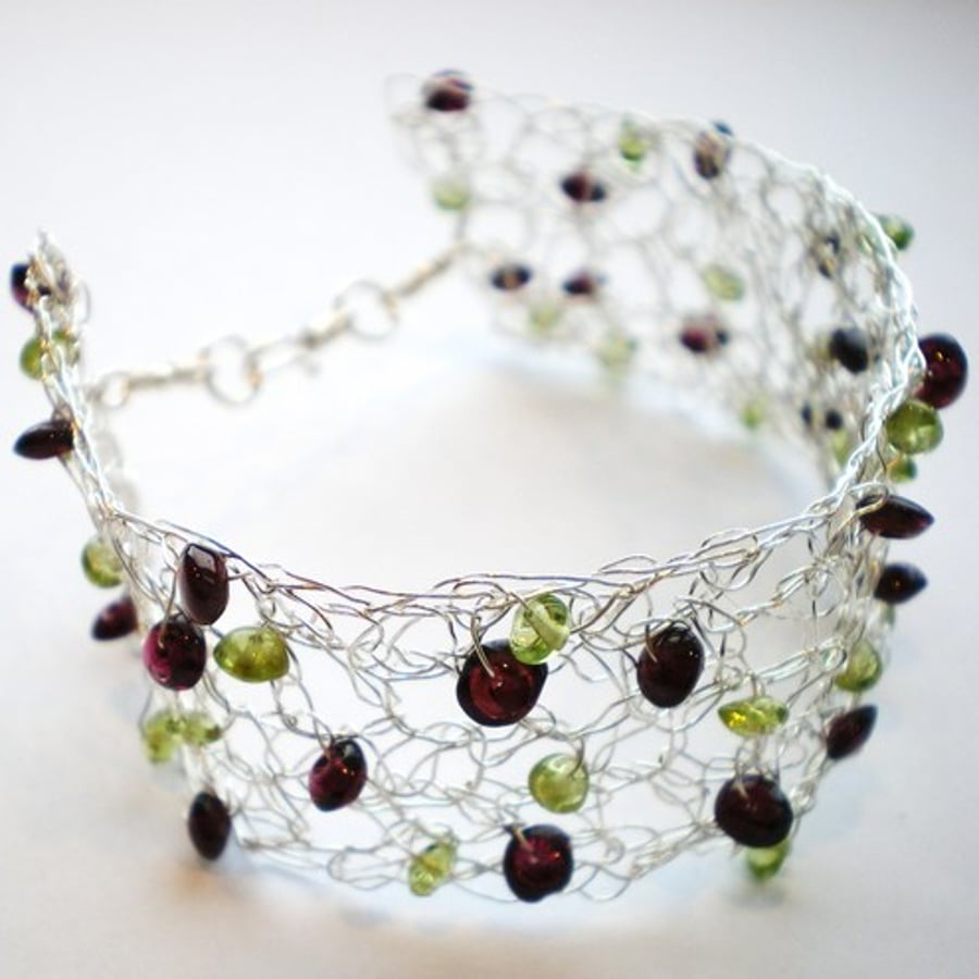 Garnet and Peridot Cuff Bracelet