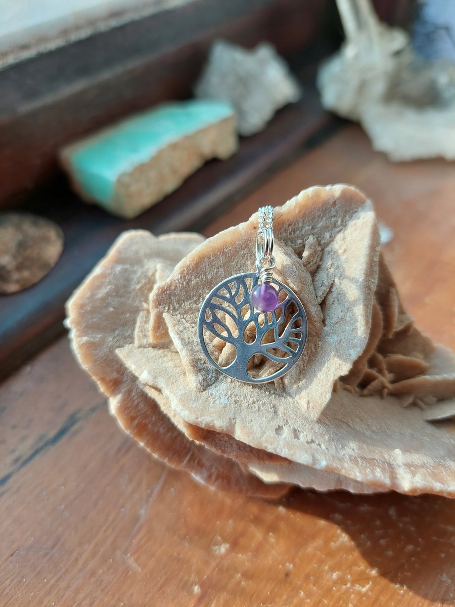 Sterling Silver and Amethyst Tree of Life Necklace - February Birthstone