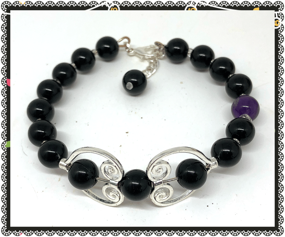 One of a Kind Black Onyx Fidget spinner bangle style bracelet