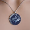 Horse necklace, 25mm disc pendant, handmade jewellery. P25-704