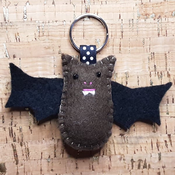 Bat, Brown Felt Keyring-Bag Charm