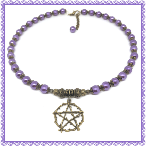 One of a Kind Wicca Pentagram collar length necklace