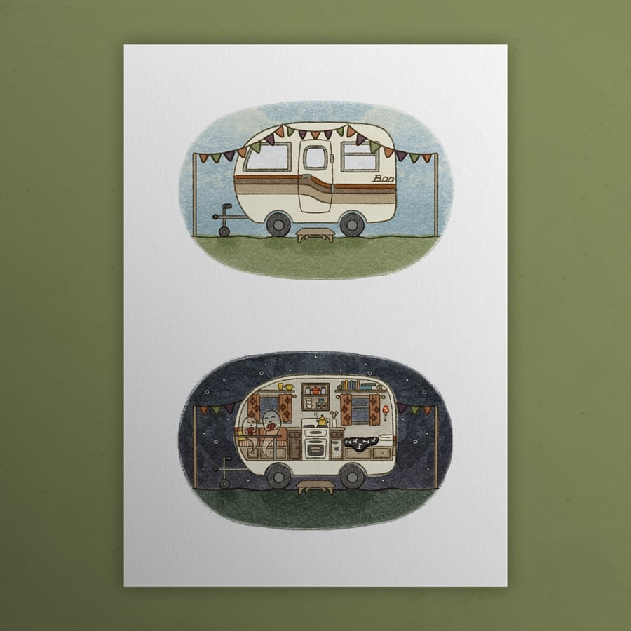 Ghosts go camping, Ghosts of Summer, 90s nostalgia, A4 art print