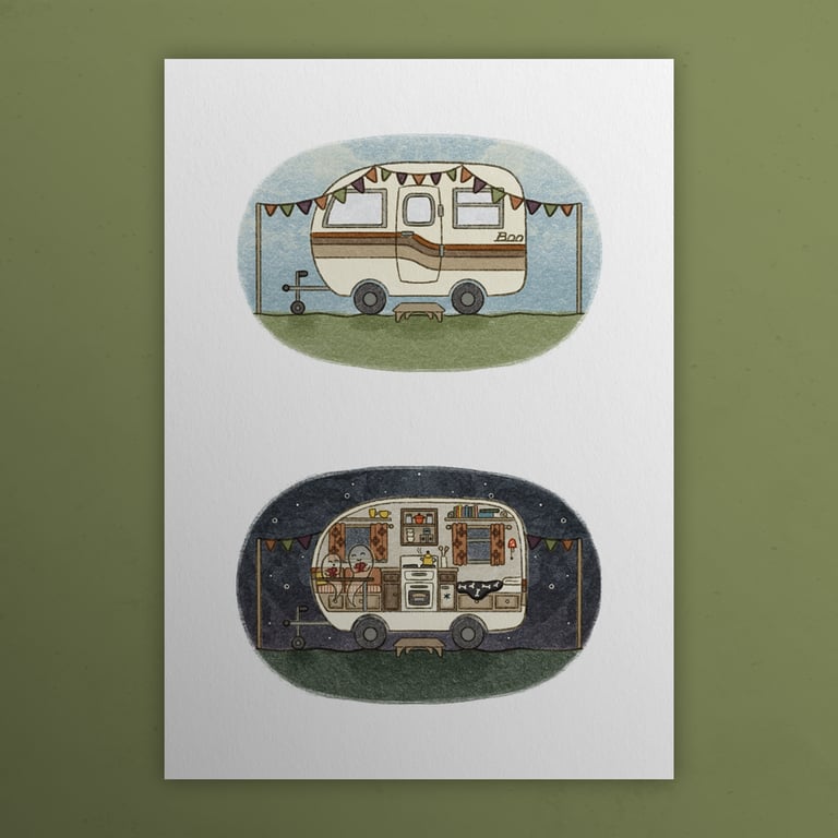 Ghosts go camping, Ghosts of Summer, 90s nostalgia, A4 art print