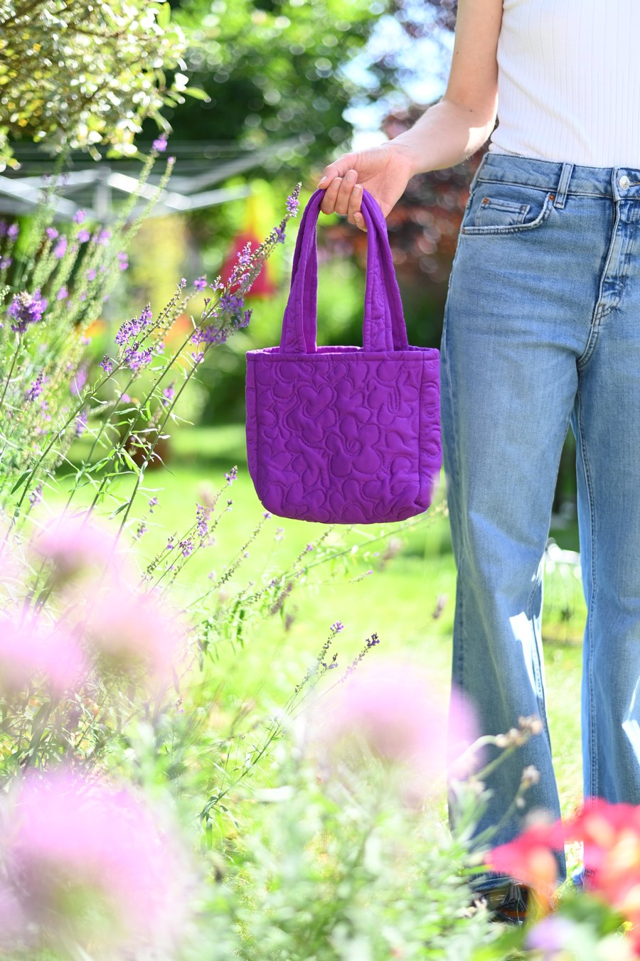  Quilted purple flower bag