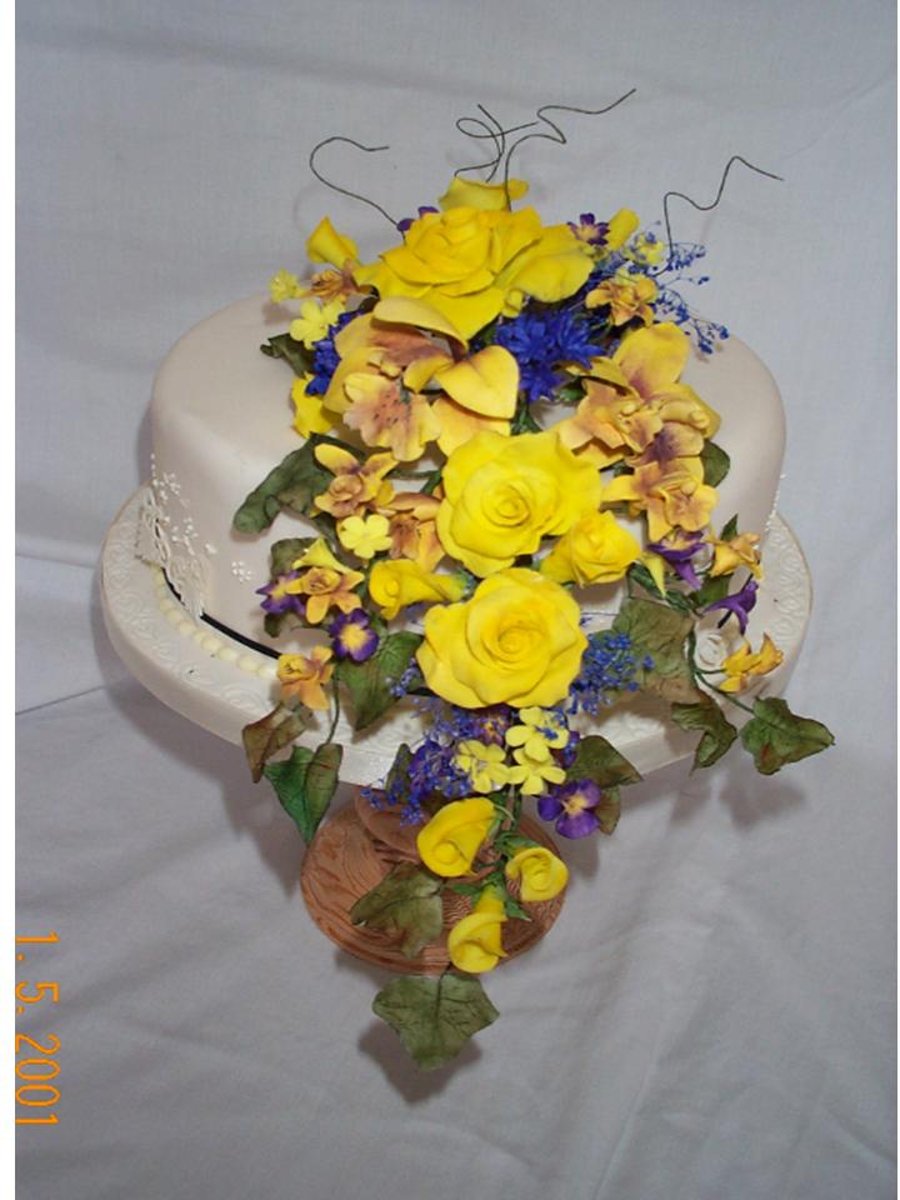 Yellow Orchid and Rose Sugar Flower Spray Folksy