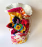 Handmade Quilted Wine Bottle Bag with Fabric Flower Embellishment - Image 2