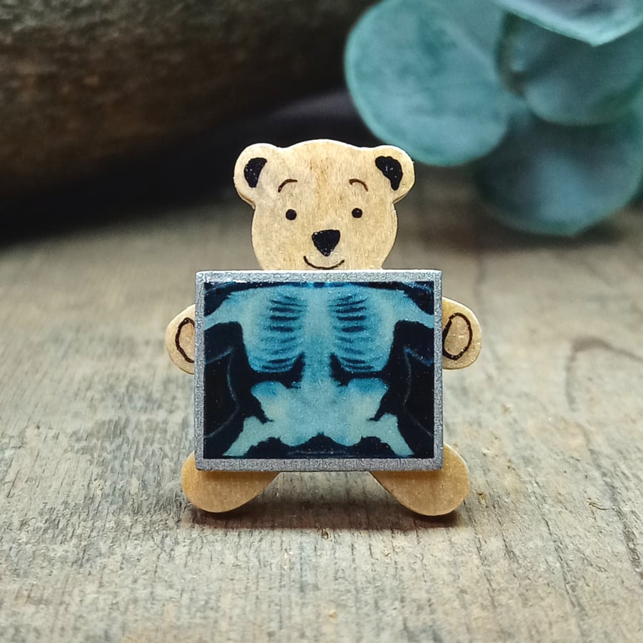 X-Ray Bear Pin, Handmade Broken Arm Leg Badge Gift, Radiographer Brooch