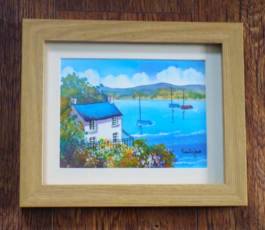 Dylan Thomas Boat House, Laugharne, Original Watercolour in 10 x 8'' Frame
