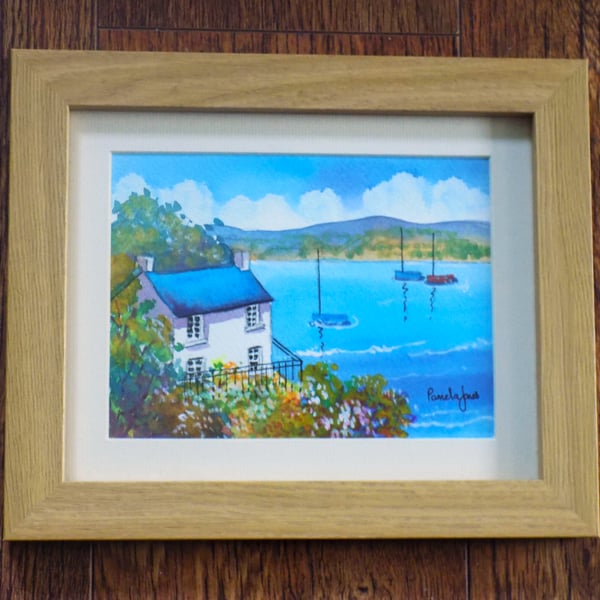 Dylan Thomas Boat House, Laugharne, Original Watercolour in 10 x 8'' Frame