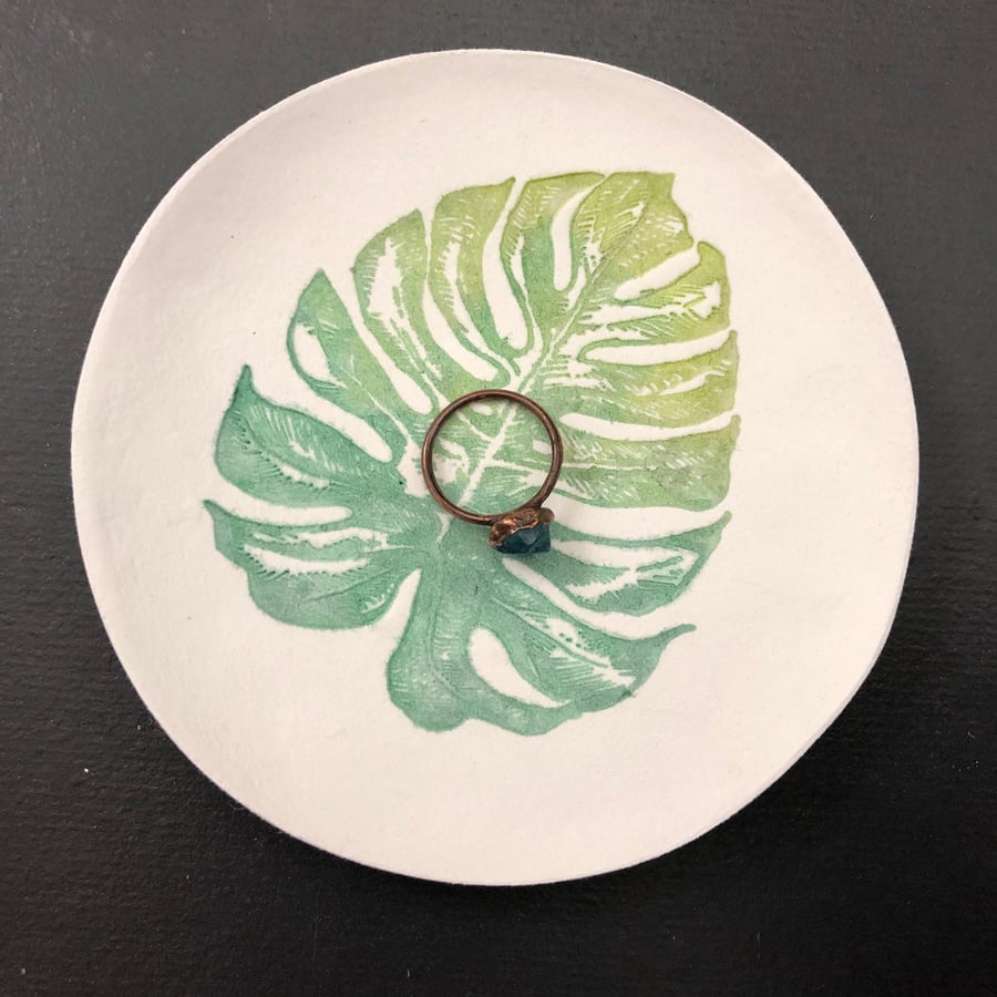 Handmade Cheese Plant Ombr Stamped Clay Ring Dish Personalised Jewellery Holder 