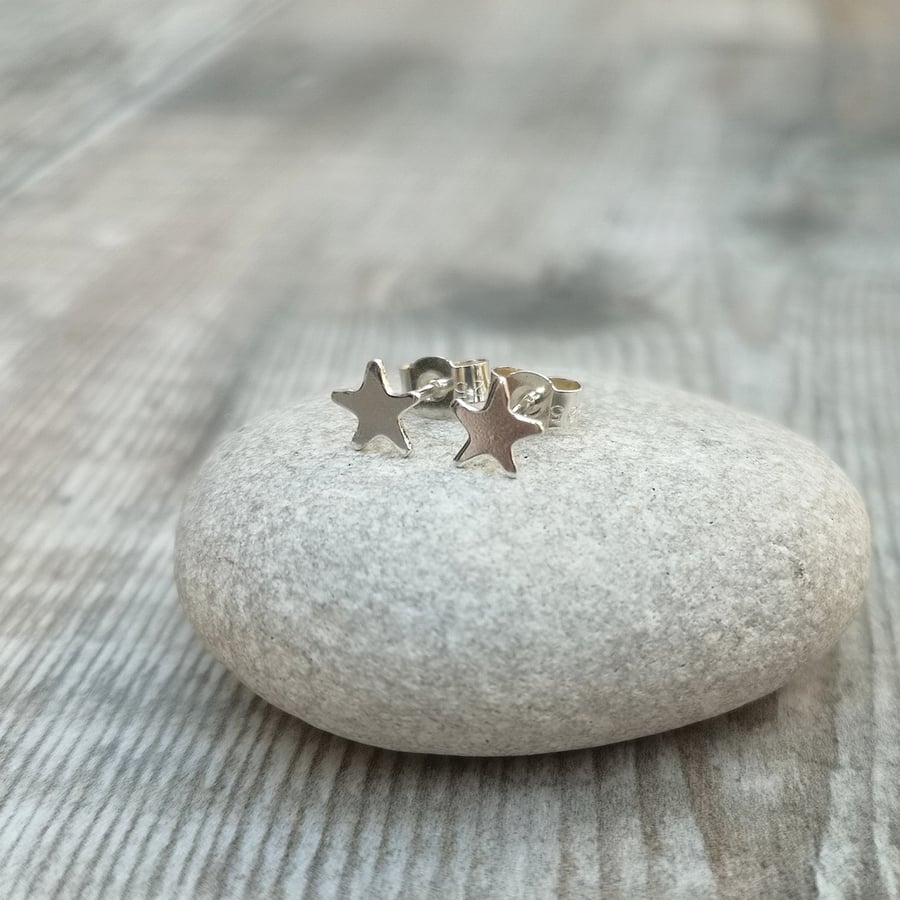 Sterling Silver Tiny Star Stud Earrings