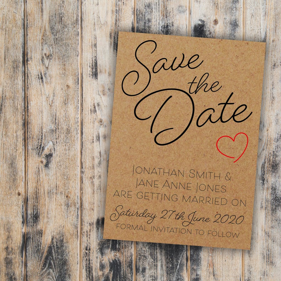 Recycled Brown Kraft Cute Heart Save the Date Cards