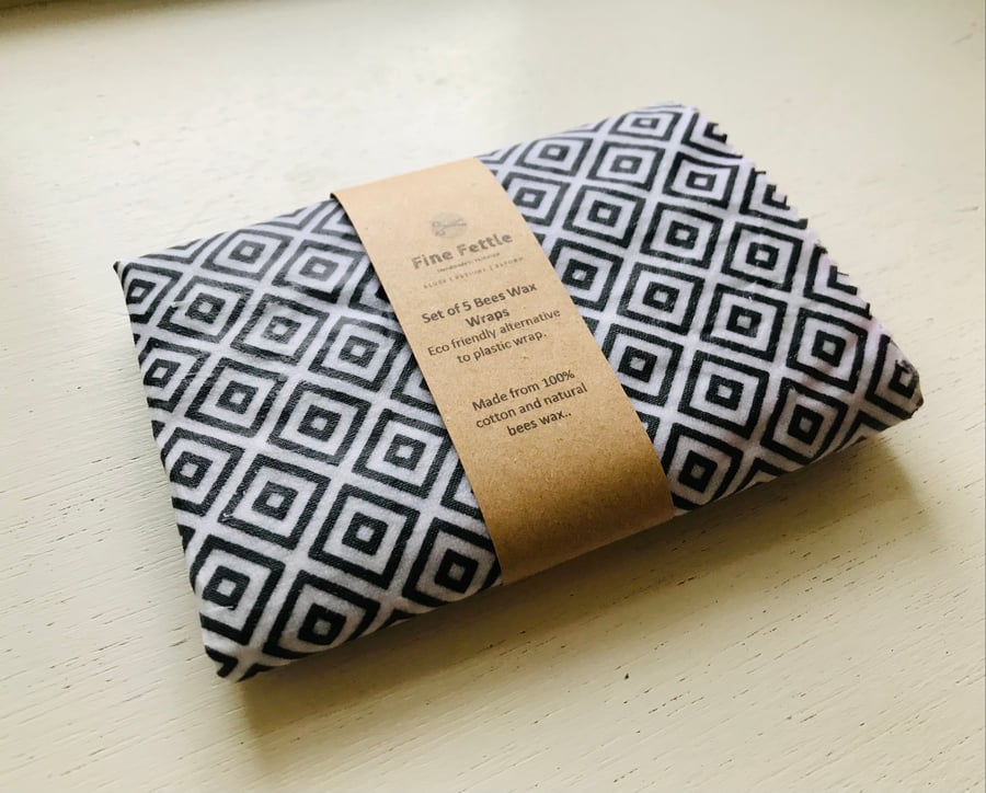 Set of 5 reusable bees wax wraps