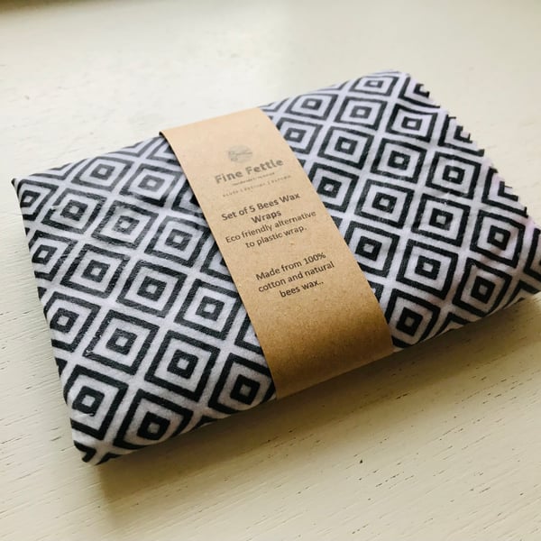 Set of 5 reusable bees wax wraps