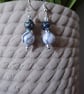 Earrings Pearl Marbled Black Diamante detail Dangle drop 4.5cm