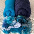 Navy and Turquoise Materials Kit for Nuno Felt Hat and Cowl on a Ball Course