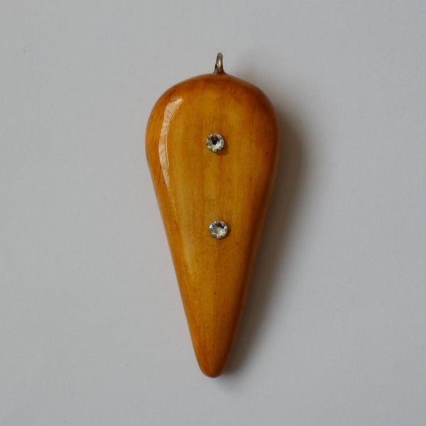 Eco Friendly Wooden Inverted Teardrop Pendant Necklace with Two Crystals