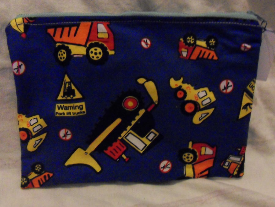 Homemade Pencil case. Diggers and dumpers