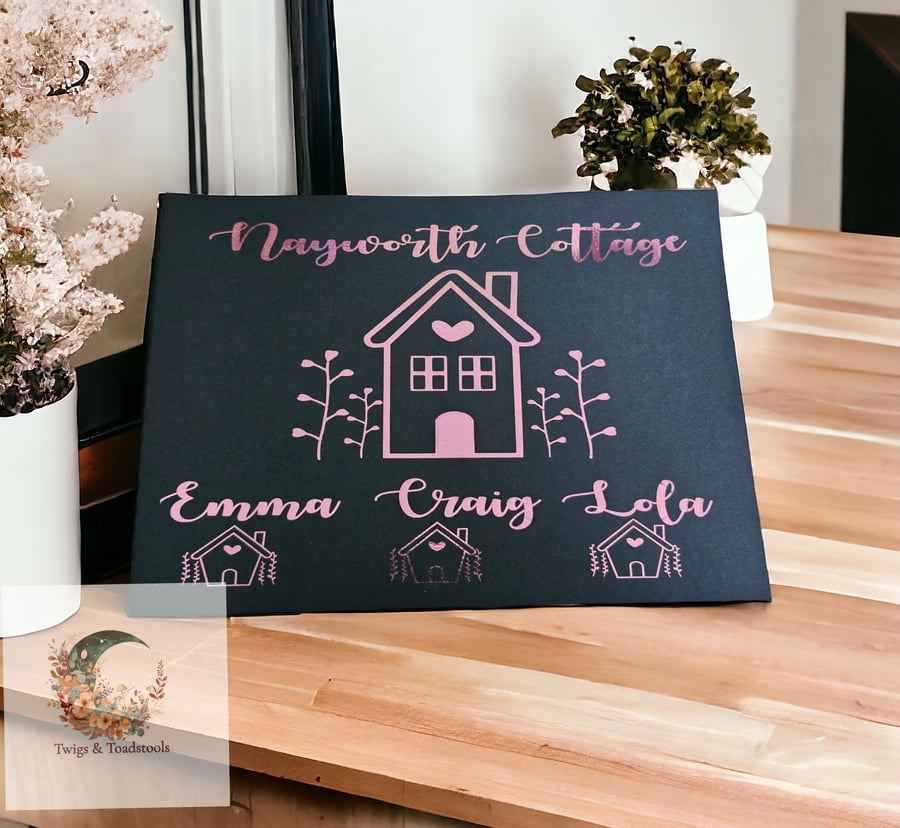 Personalised house cottage family foiled print 