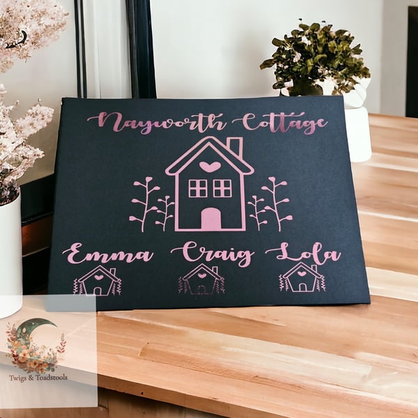 Personalised house cottage family foiled print 