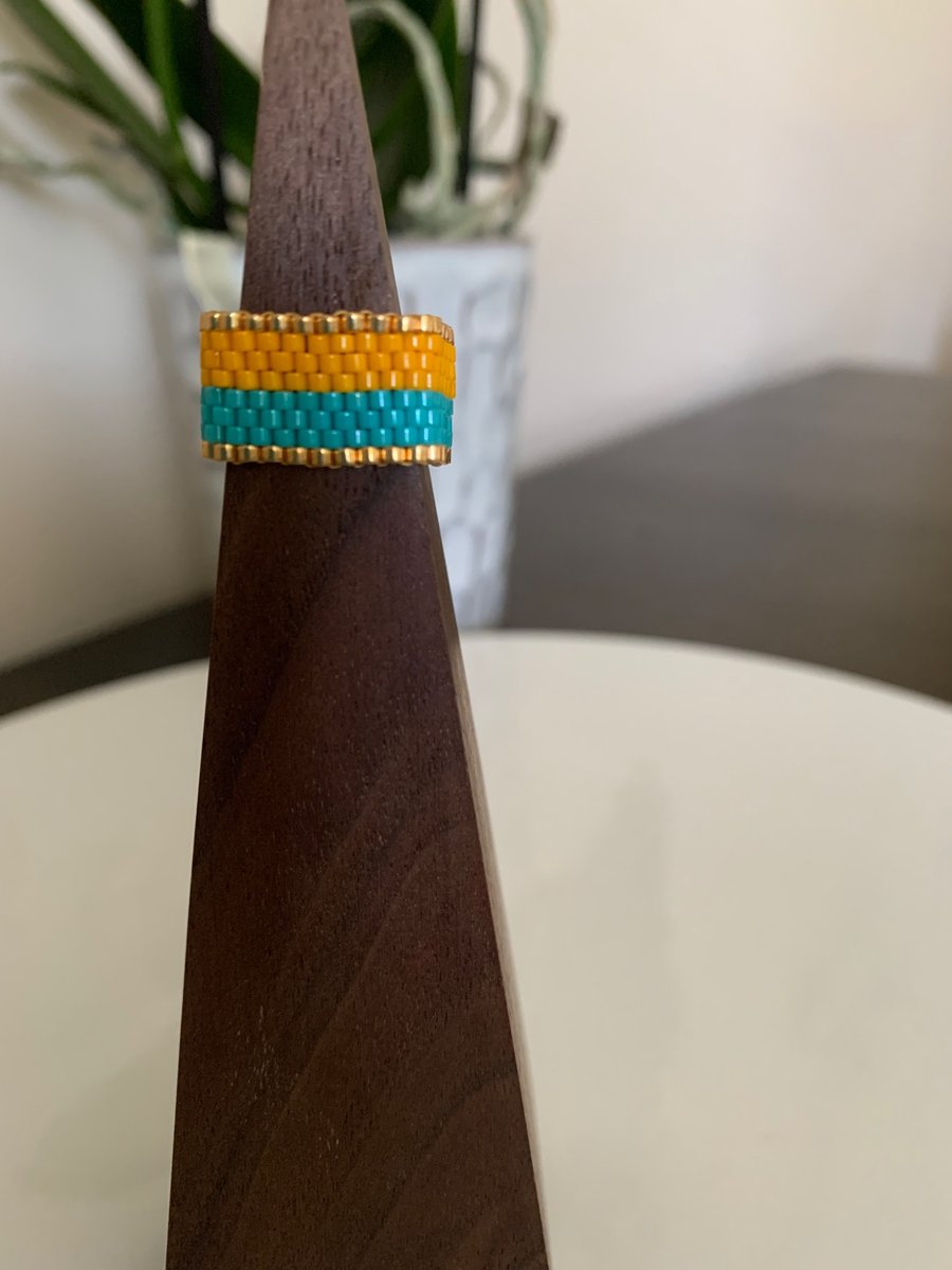 Bright and colourful beaded ring