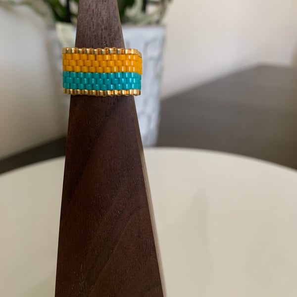 Bright and colourful beaded ring