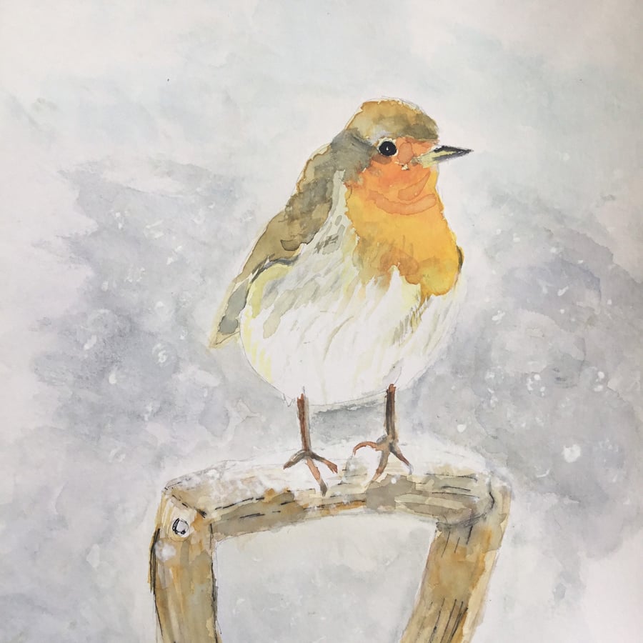 Giclee print of pretty Christmas robin painting