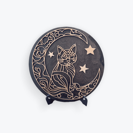 Layered Black Cat Moon Wall Plaque Laser Cut Wooden Gothic Cat Decor  Handmade
