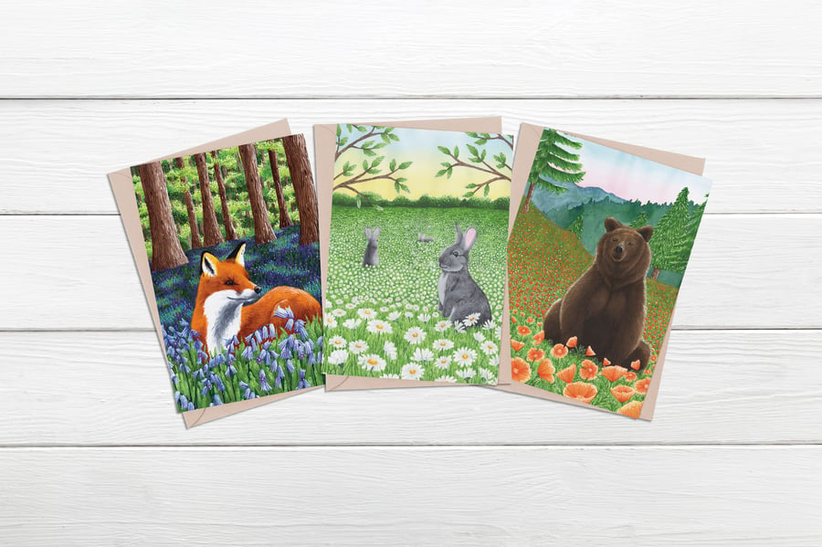 Fox, Rabbit and bear scenic all occasions card pack