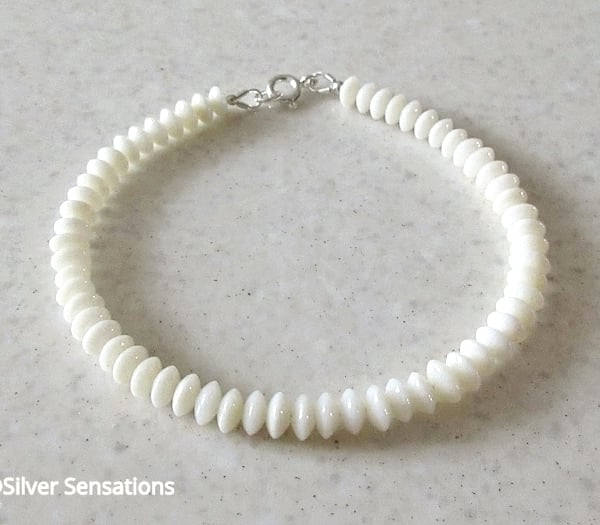Ivory Cream Coral Rondelle Beads Stacking Bracelet