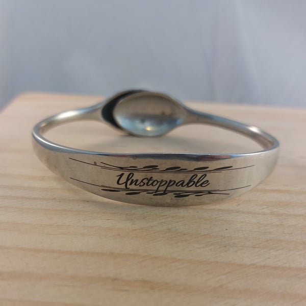Upcycled Silver Plated Engraved Unstoppable Sugar Tong Bangle (SPBA052604)