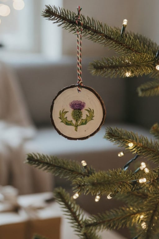 Scottish Thistle Round Wooden Christmas Decoration Tree Ornament
