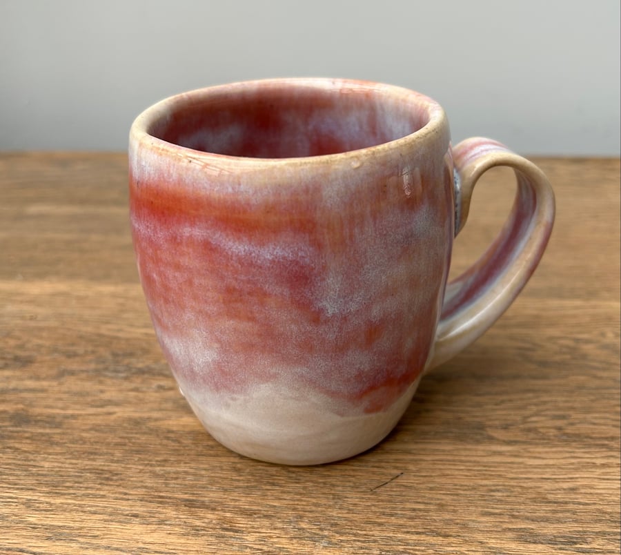 Handmade small ceramic mug 10oz pinks reds