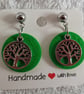 Handmade Polymer Clay Green Tree of Life Earrings, 316 Surgical Stainless Posts