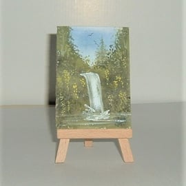 original art aceo watercolour waterfall landscape ( ref F 576)