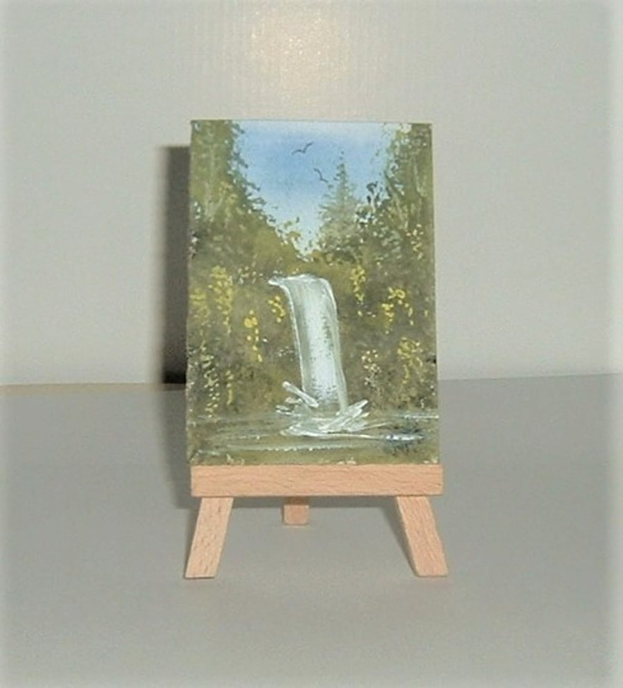 original art aceo watercolour waterfall landscape ( ref F 576)