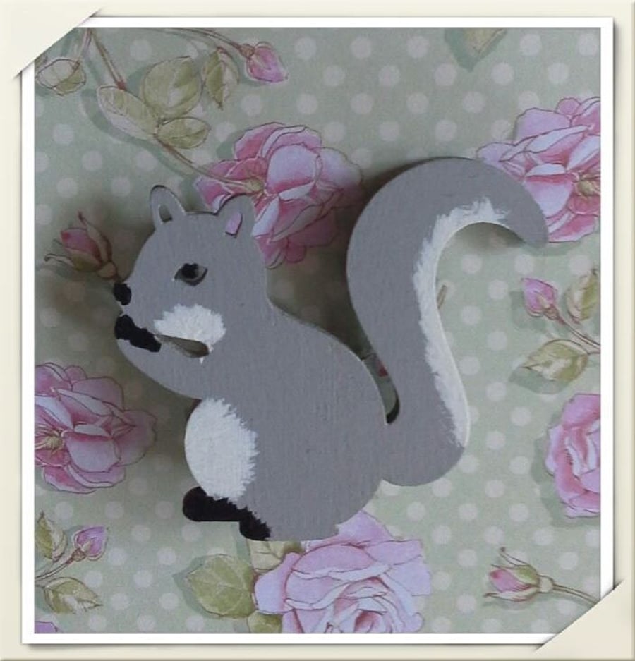 HALF PRICE Hand painted wooden SQUIRREL brooch