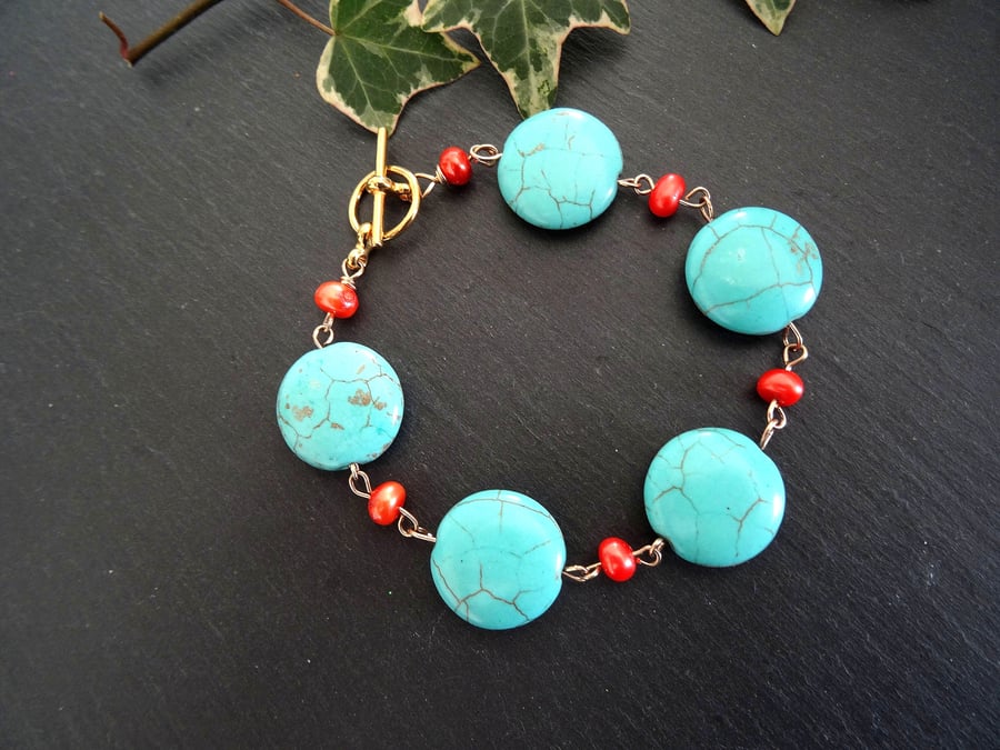 Turquoise & Freshwater Pearl Bracelet