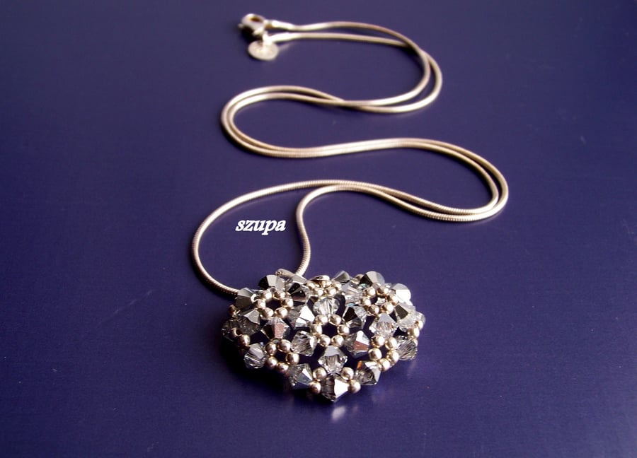 Swarovski crystal heart pendant, heart charm necklace, sterling silver necklace